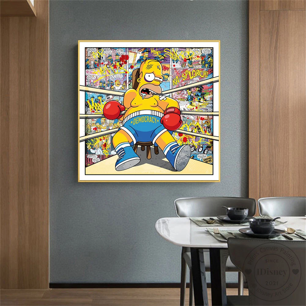 Disney Cartoon Poster The Simpsons Bart Boxing Prints Canvas Painting Modern Wall Art Picture For Kids Room Wall Home Decoration