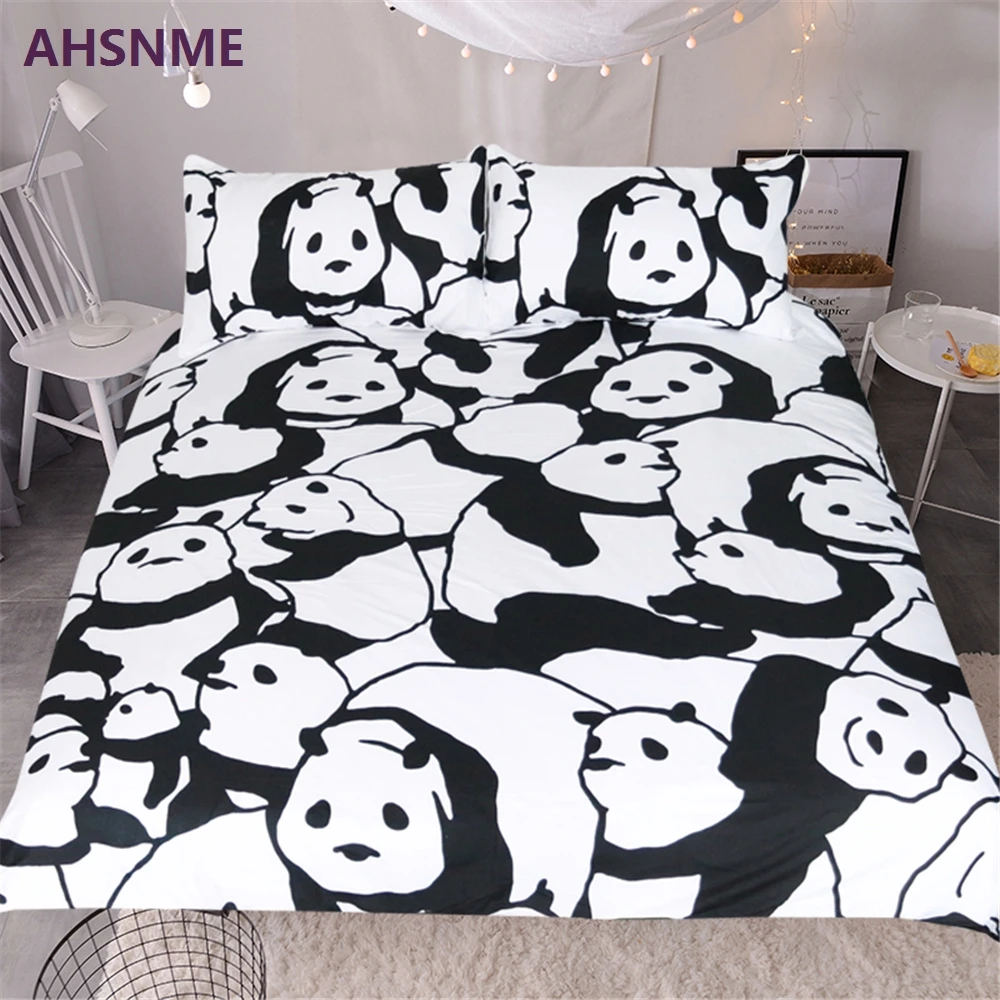 

AHSNME Black and white minimalistic panda pattern 3Pcs set (1PCS Quilt cover +2PCS Pillowcase) United States Full Queen King