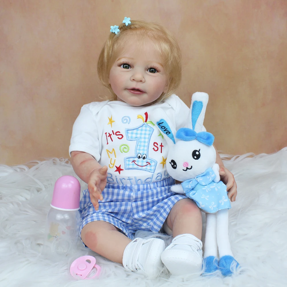 BZDOLL 3D-lackierte, weiche Silikon-Reborn-Babypuppe mit Blutgefäßen, 55,9 cm, lebensechte blonde Lisa-Prinzessin, Kleinkind-Mädchen