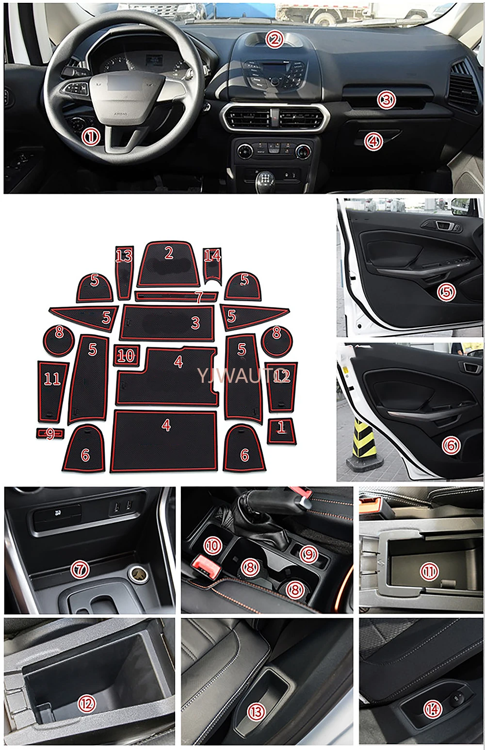 فتحة الباب حصيرة لفورد Ecosport 2018 2019 بوابة الأخدود وسادة باب السيارة المطاط كأس حامل الحصير المضادة للانزلاق السجاد موقف