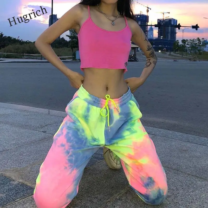 

neon tie dye joggers high waist long baggy pants women sweatpants loose trousers 2020 autumn winter streetwear clothes