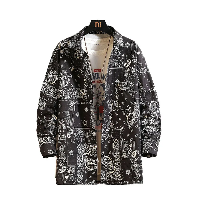 Thin Bandana Shirt Men Women Polyester Long Sleeve Paisley Print Shirts Vintage Oversize Spring Button Up Male Clothing 2023