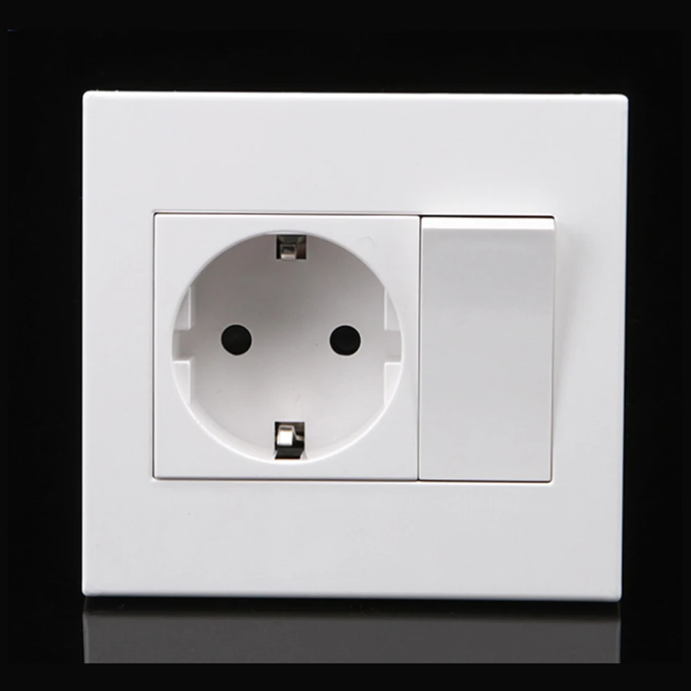 92*86mm PC Panel EU Russia Spain Wall Socket + 16A 1 Gang 1 Way On/Off Rocker Light Switch