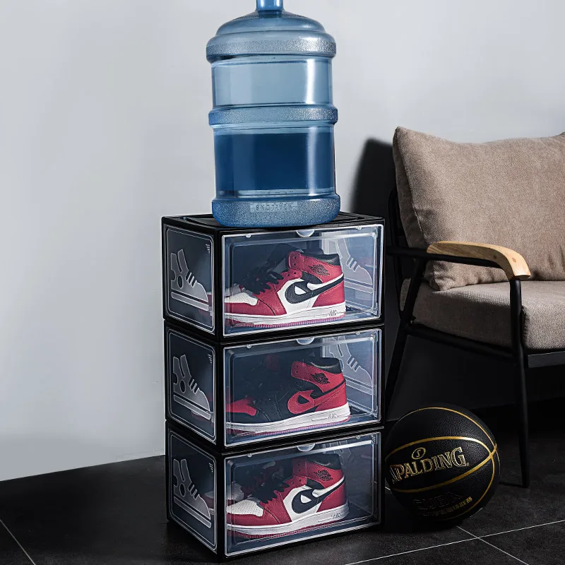 2pcs AJ Sneakers Box Hardened Plastic Shoe Box Stackable Cabinet Storage Box High-top Dustproof AJ Shoes Organizers Shoe Rack