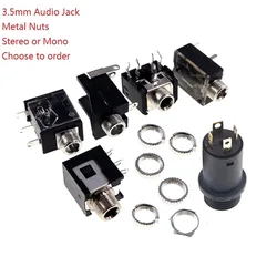 10pcs 3.5mm Audio Jack PCB Mount Screw Metal Nuts Mono Stereo Phone Plug 2 3 4 Pole Connector Through Hole Panel Thread