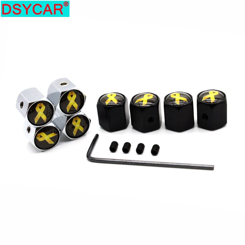 DSYCAR 1Set Car Zinc Alloy Anti-theft Yellow Ribbon Style Car Tire Valve Caps Wheel Tires Tire Stem Air Cap Airtight Covers