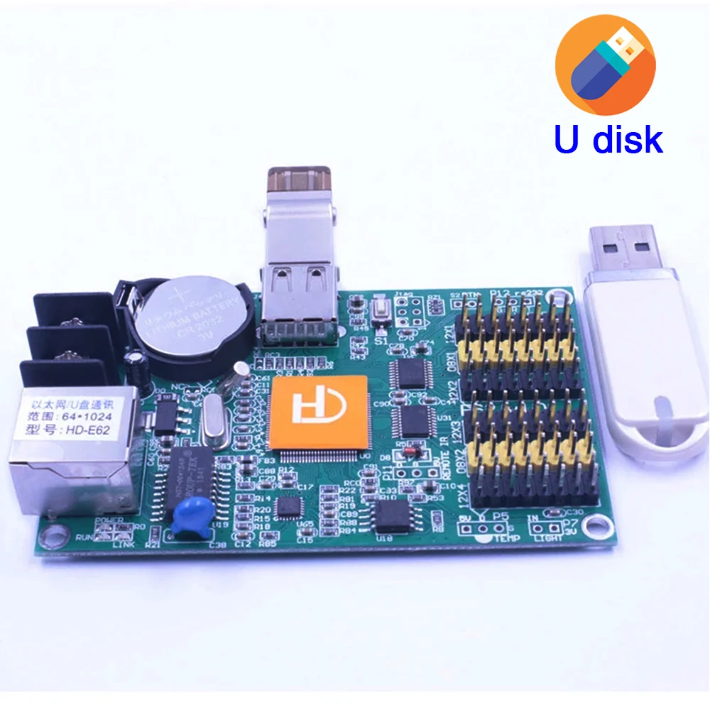 Huidu placa de controle de disco em u de cor dupla e único com leitor de dados, tela display de módulo led p10 colorido