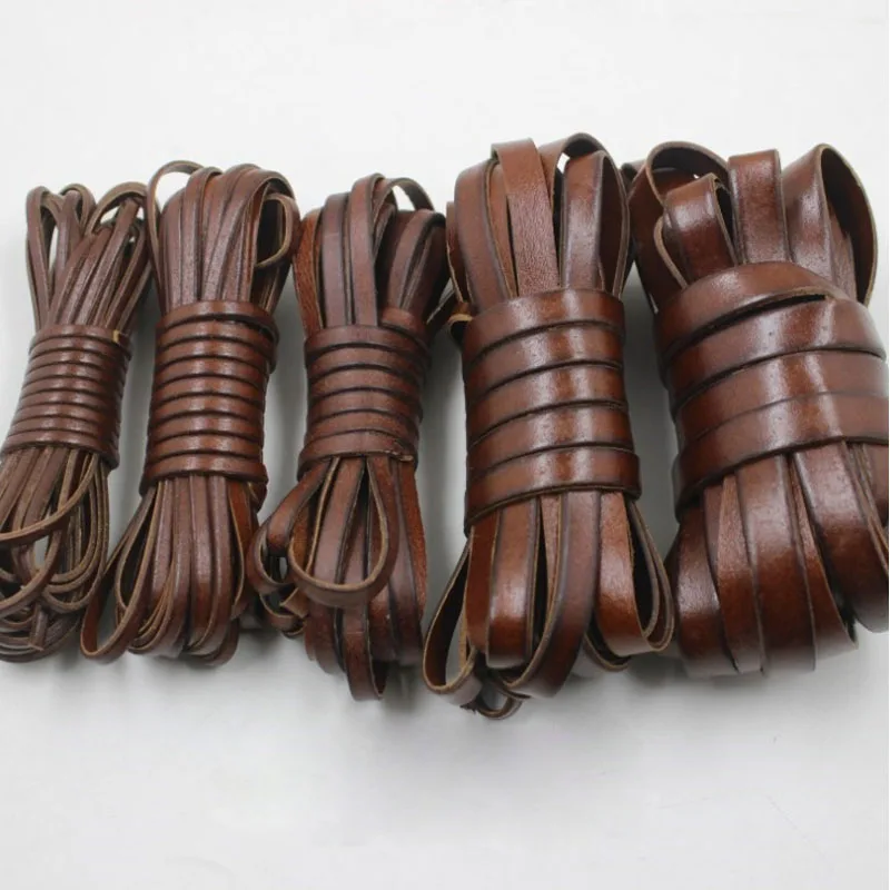 Vintage 100% Genuine Cowhide Leather Cord Strip Flat Rope String DIY Braided Craft Jewelry Bag 5 meters Leather craft