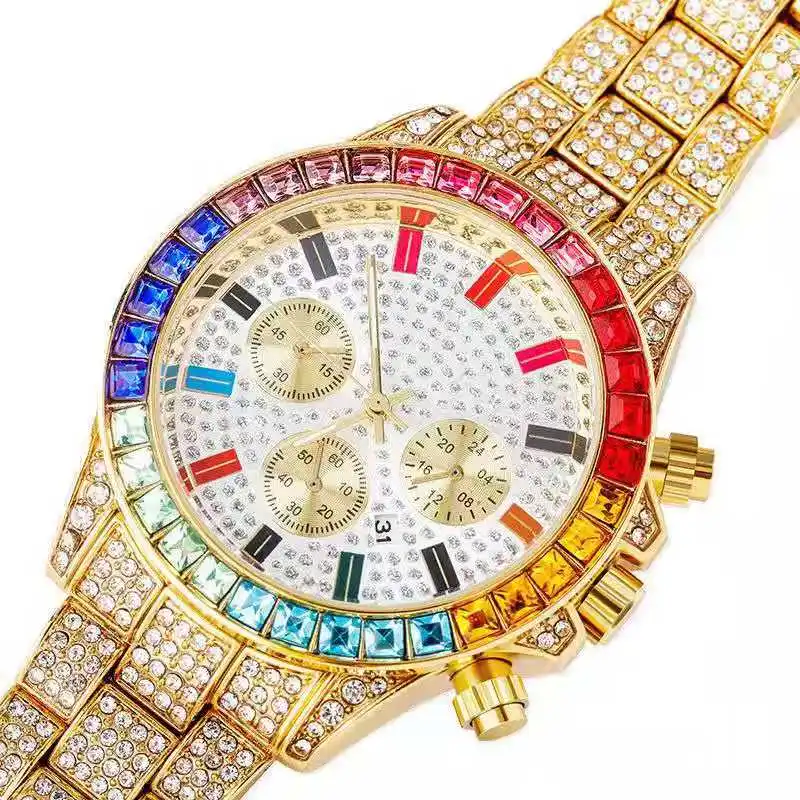 Watches for Men Women Luxury Iced Out Watch Clocks Fashion Colourful Watch Quartz Square Wristwatch Hip Hop Watch Men Gift Reloj