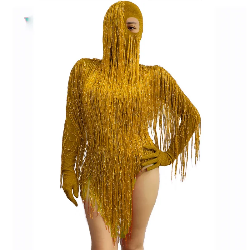 

Red gold tassel headgear one-piece suit female singer and dance group night performance costume party show costume