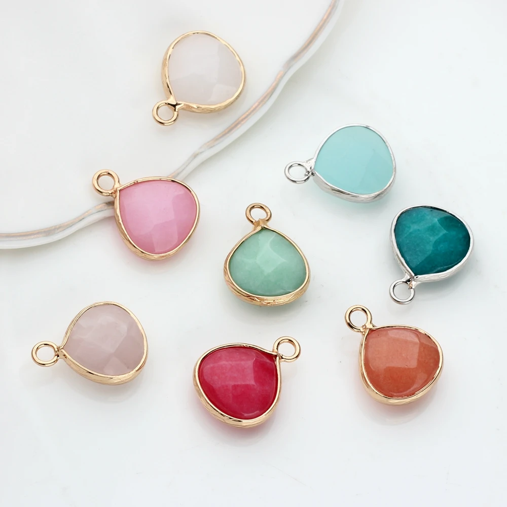 2pcs/lot 14mm   Copper Bound Seven Colors Water Drop Natural Stone Charms Pendant For DIY Jewelry Finding Accessories