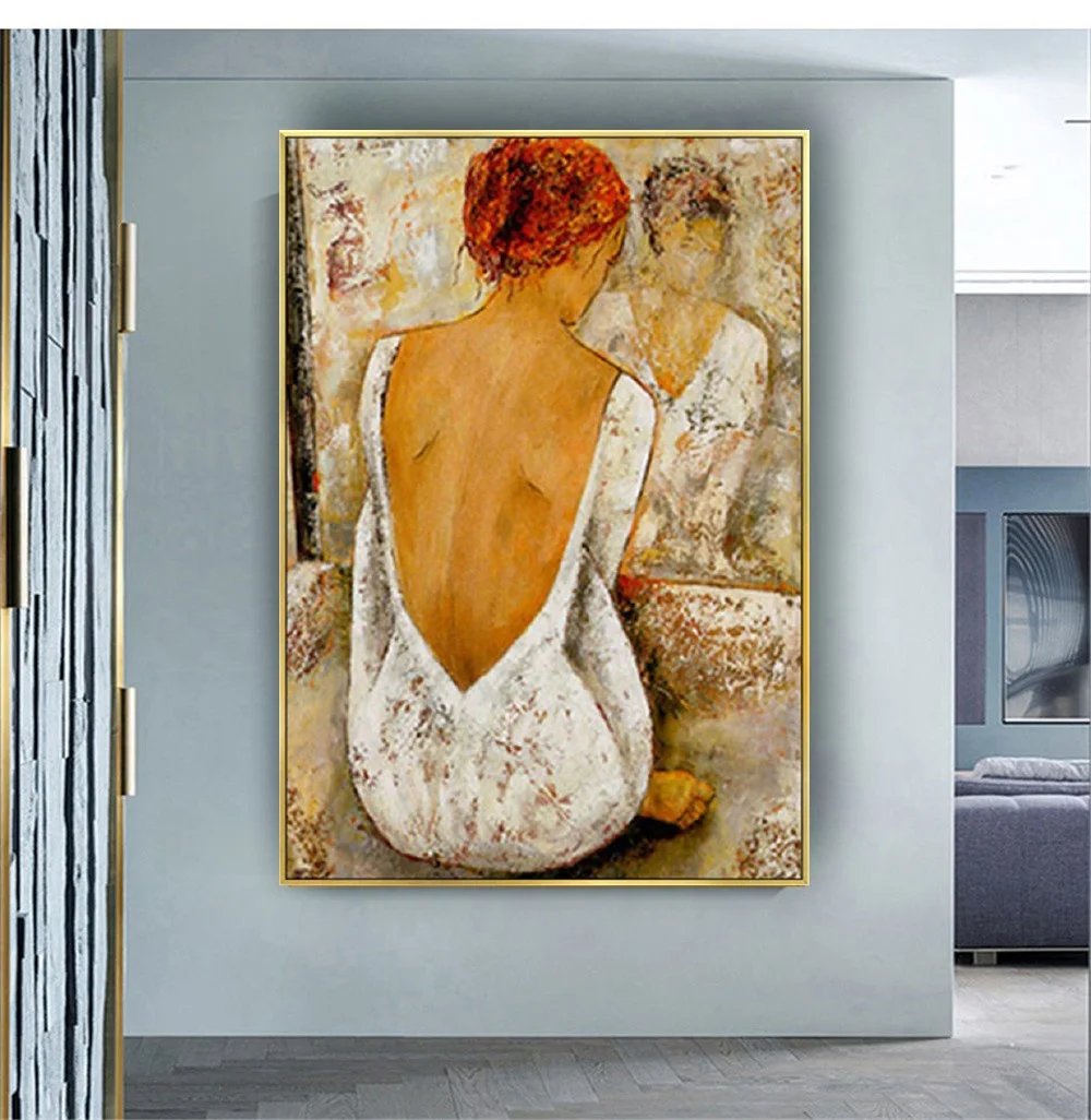 Hand-Pained European White Court Lady Oil Painting Graceful Woman Wall Canvas Picture Bedroom Villa Corridor Aisle Entrance Art