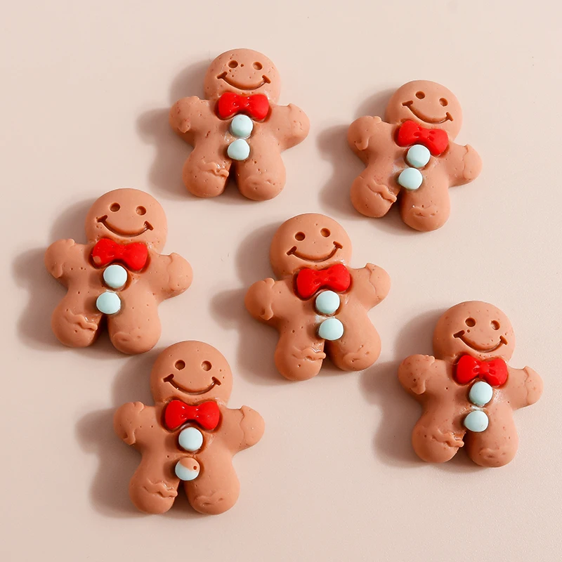 Leslie 10pcs 22*19mm Cute Resin Christmas Biscuit Gingerbread Man Charms Flatback Cabochon for DIY Jewelry Making Hairclips