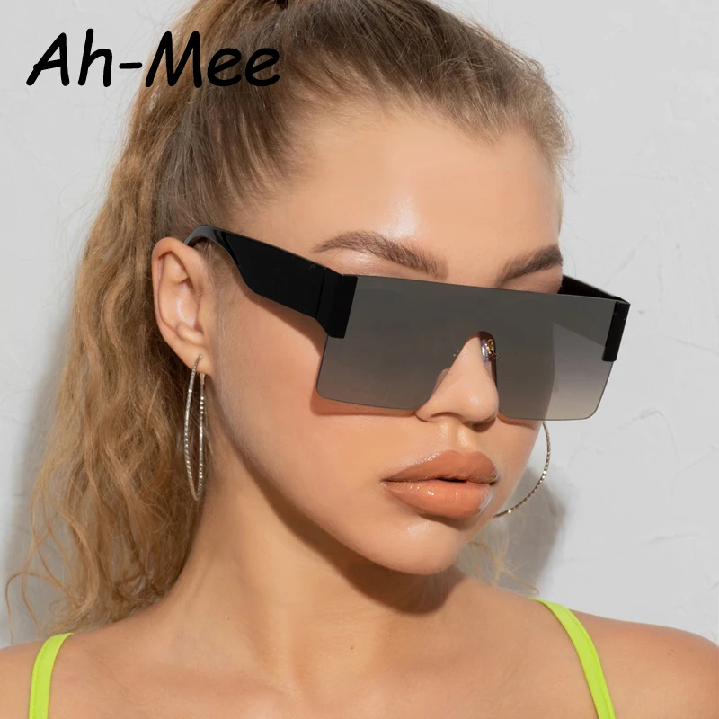 New Black Square Sunglasses Women Big Siamese Frame Fashion Retro Mirror Sun Glasses Female Brand Vintage Lady Rimless Shades