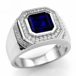 Luxury 925 Sterling Silver Blue Sapphire Ring Engagement Wedding rings for Men boys Jewelry gift Size 8,9,10,11,12,13