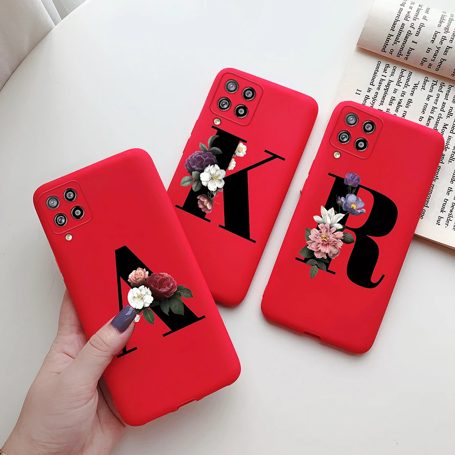 For Samsung Galaxy A22 Case SM-A225F Letter Flower Soft Silicon Phone Cover For Samsung A22 4G 5G A12 A41 A42 A 22 12 2021 Cases