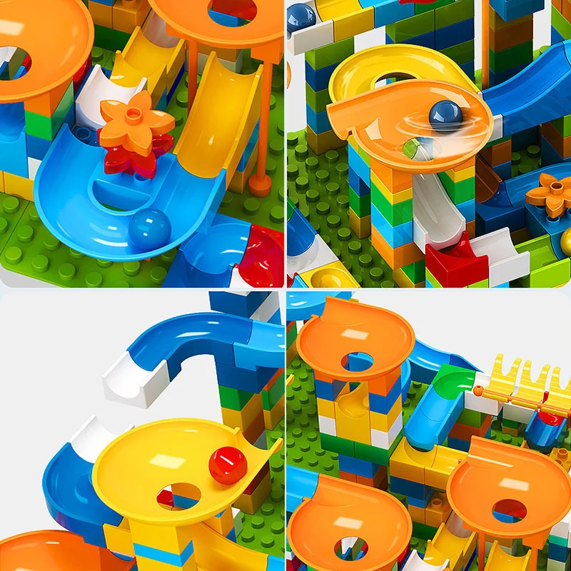 86-344PCS Marble Race Run Blocks Big Size Plastic Building Blocks Funnel Slide Blocks DIY Assemble Bricks Toys For Children Gift