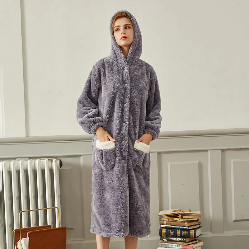 Nightgown hooded sleepwear ladies pajamas autumn winter casual warm home clothes loose nightwear simple ночнушка new arrival