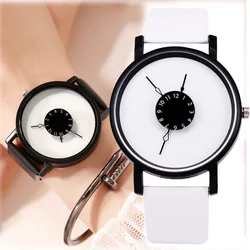 Simple Dial Quartz Watches Ins White & Black Style  Leather Strap Couple Watches Clock Watch for Women Men Girls Gift