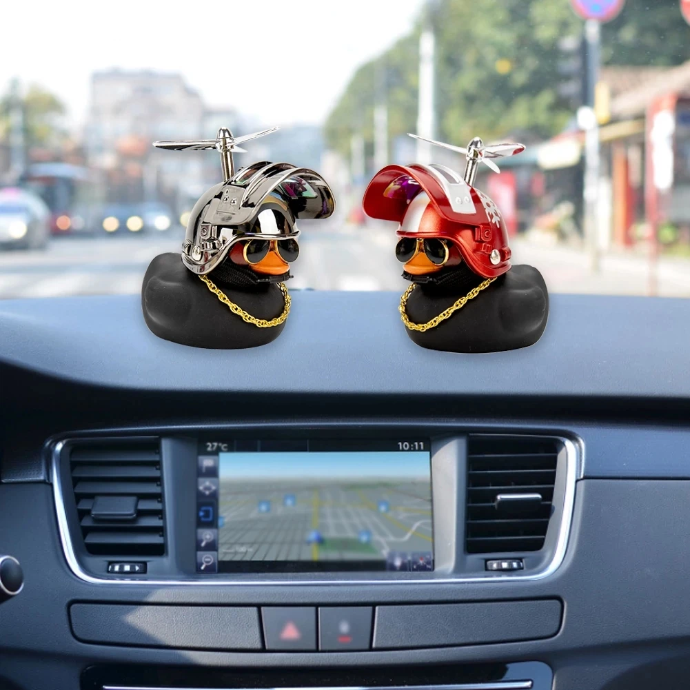 Hot ! Car Duck With Helmet Car Dashboard Rearview Mirror Lovely Duck without lights Car Accessries Interior Decoration Ornaments