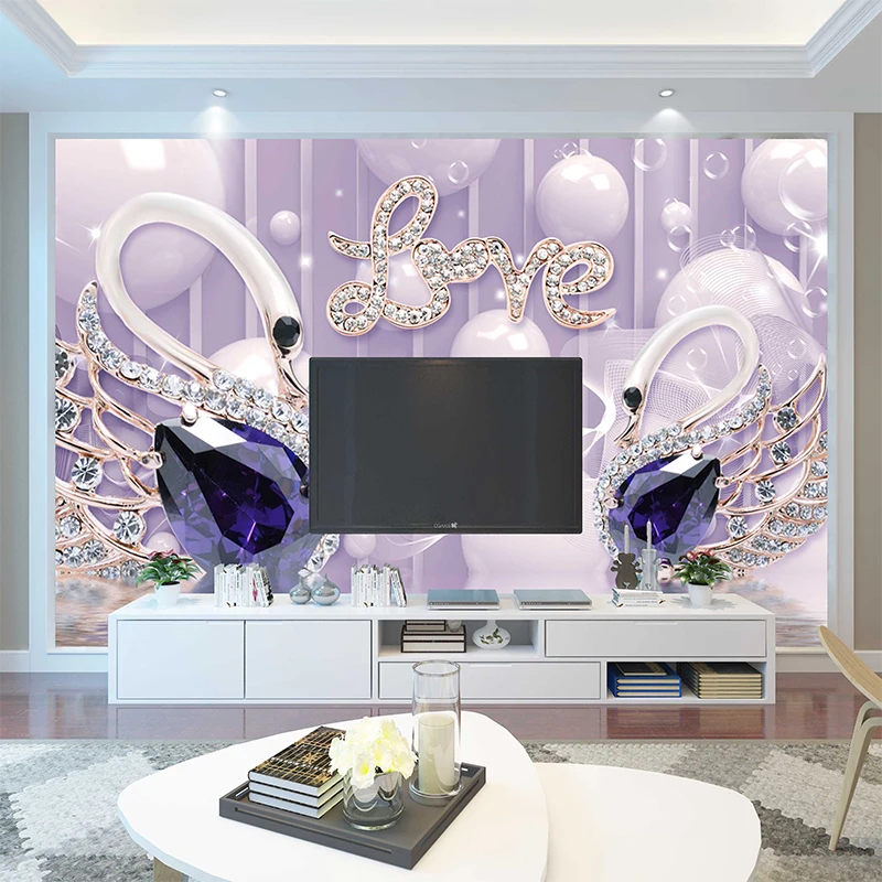 Custom 3D Photo Wallpaper LOVE Romantic Modern Swan Jewelry Living Room Sofa TV Background Wall Decoration Mural Papel De Parede