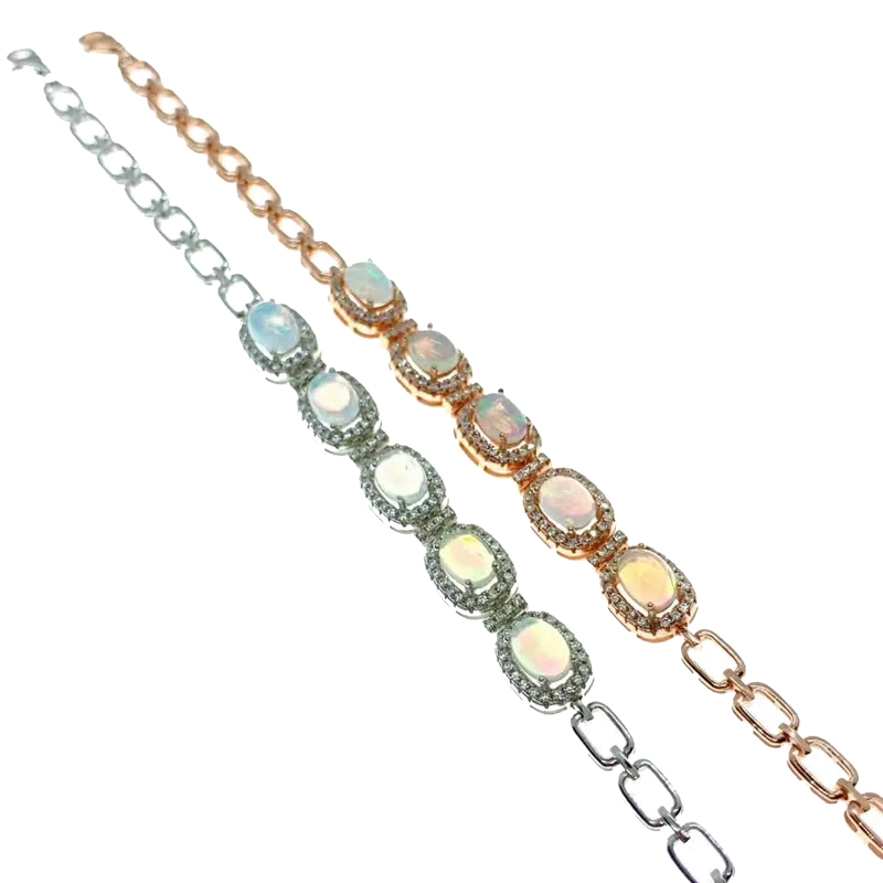 

LANZYO 925 sterling silver Natural Opal bracelets Women Fine jewelry Classic engagement wholesale l050701ago
