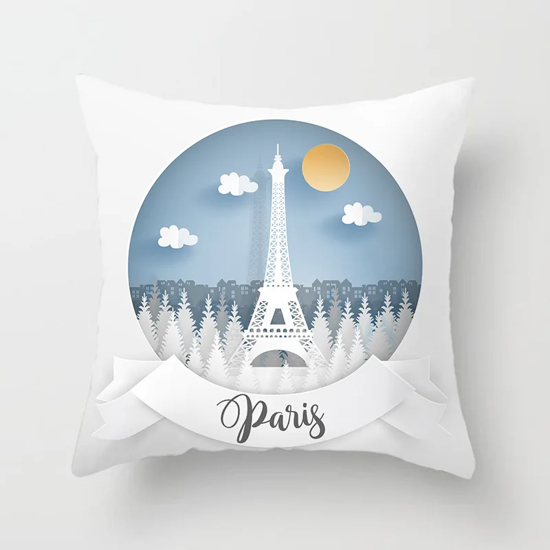 Pillow Cushion Cover Romantic Paris Eiffel Tower Pillow Cover Pink Blue Valentine Cartoon Wedding Throw Pillow Cover Sofa Couch