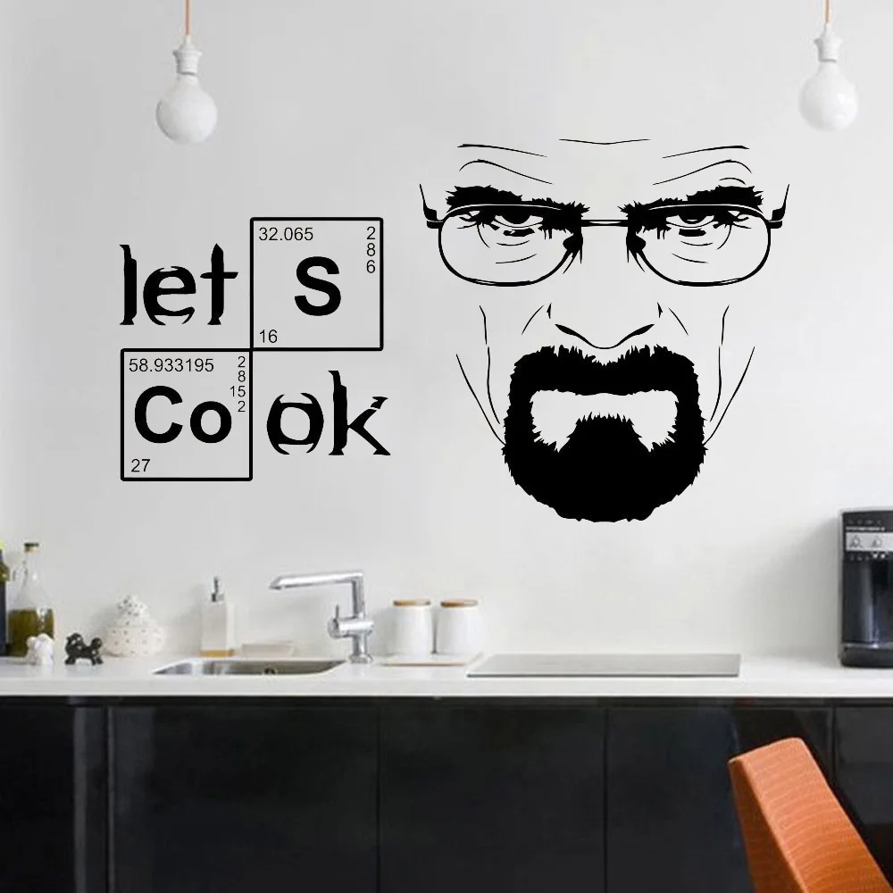 Kitchen Wall Stickers Let's Cook Breaking Bad Wall Decal Dining Room Tile Fridge Vinyl Teen Room Decoration Wall Murals Y427