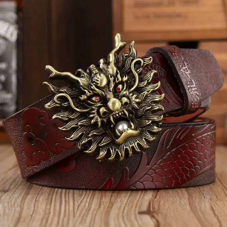 New men leather belt retro personality domenous bibcock plate buckle belt trend business boutique leather goods