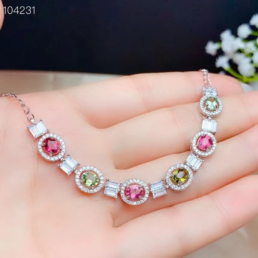 KJJEAXCMY fine jewelry 925 sterling silver inlaid Natural tourmaline women vintage noble OL style gem hand bracelet support dete