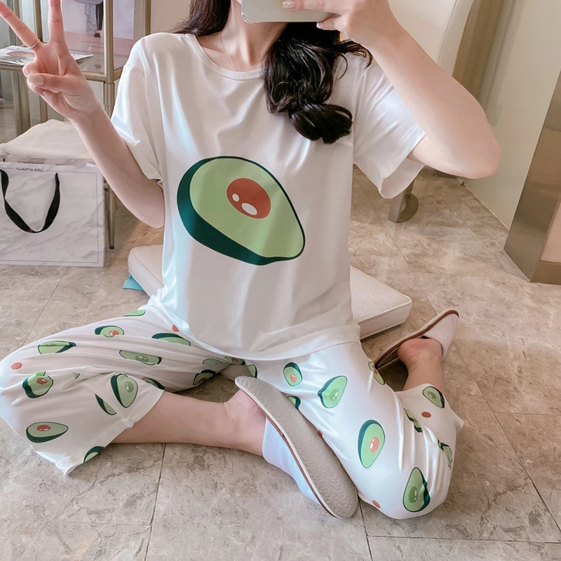 Pijamas Women\'s Pajamas with Avocado Pajamas for Women Summer Sleepwear Home Clothing Women\'s Pajamas Set Home Suit Pyjama