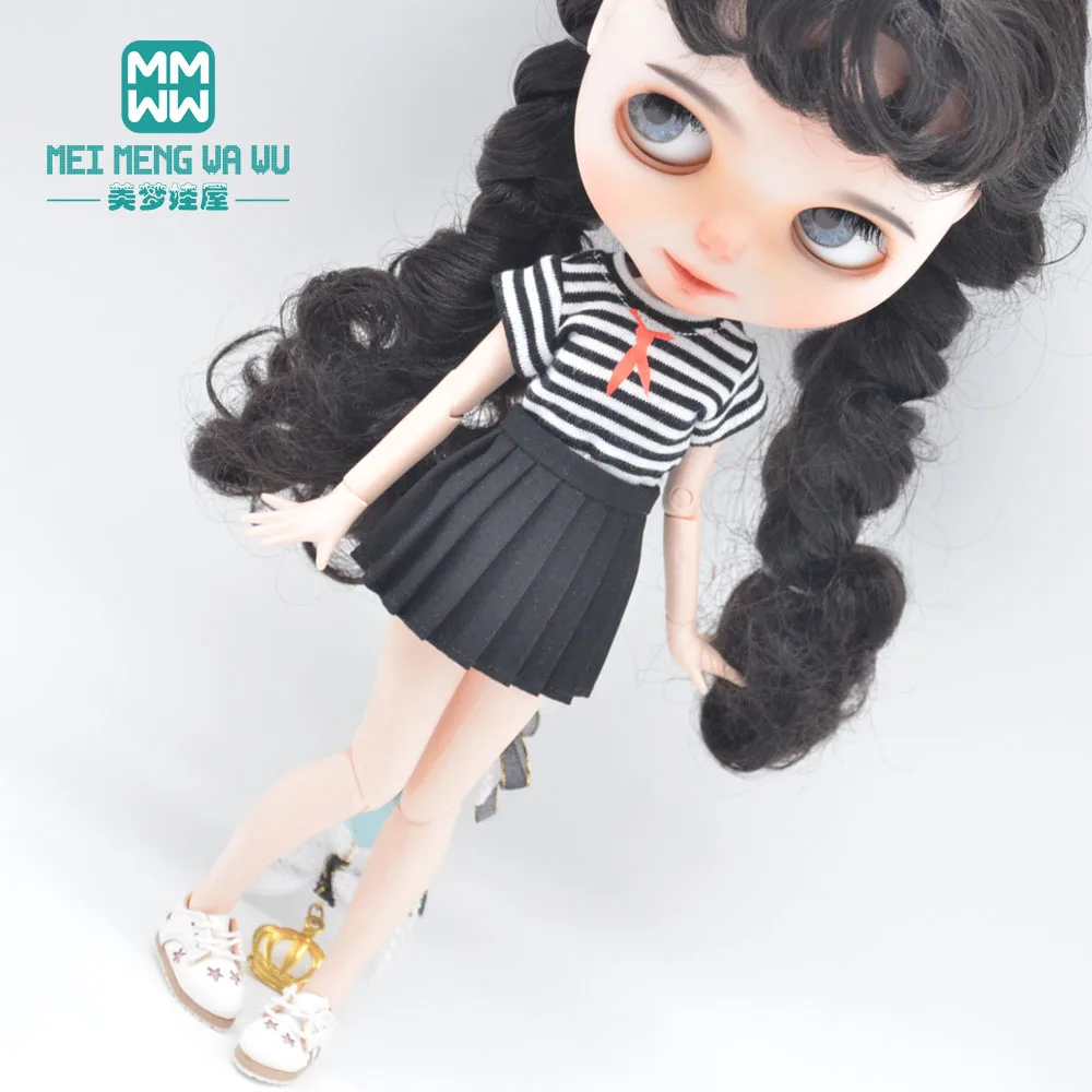 

Fits 28-30cm Blyth clothes Azone OB22 OB24 doll accessories Fashion White shirt, miniskirt, leather shoes