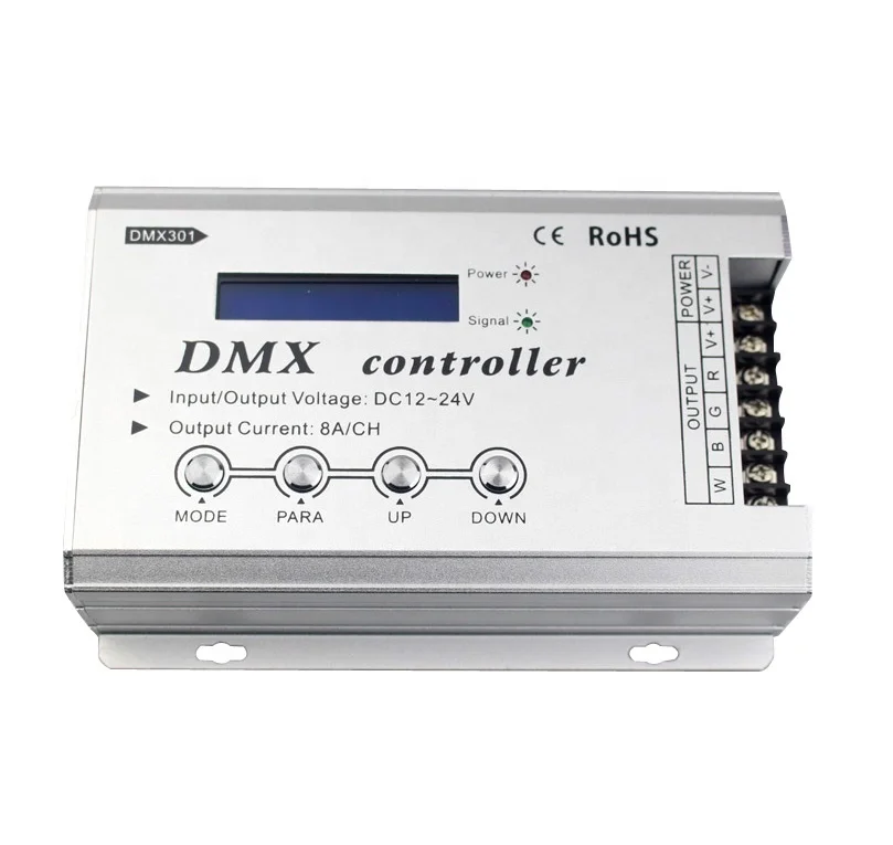 DMX301with LCD screen dmx 512 decoder,DC12-24V input RGB/RGBW constant voltage decoder;,output 3 /4channel,8A/ch