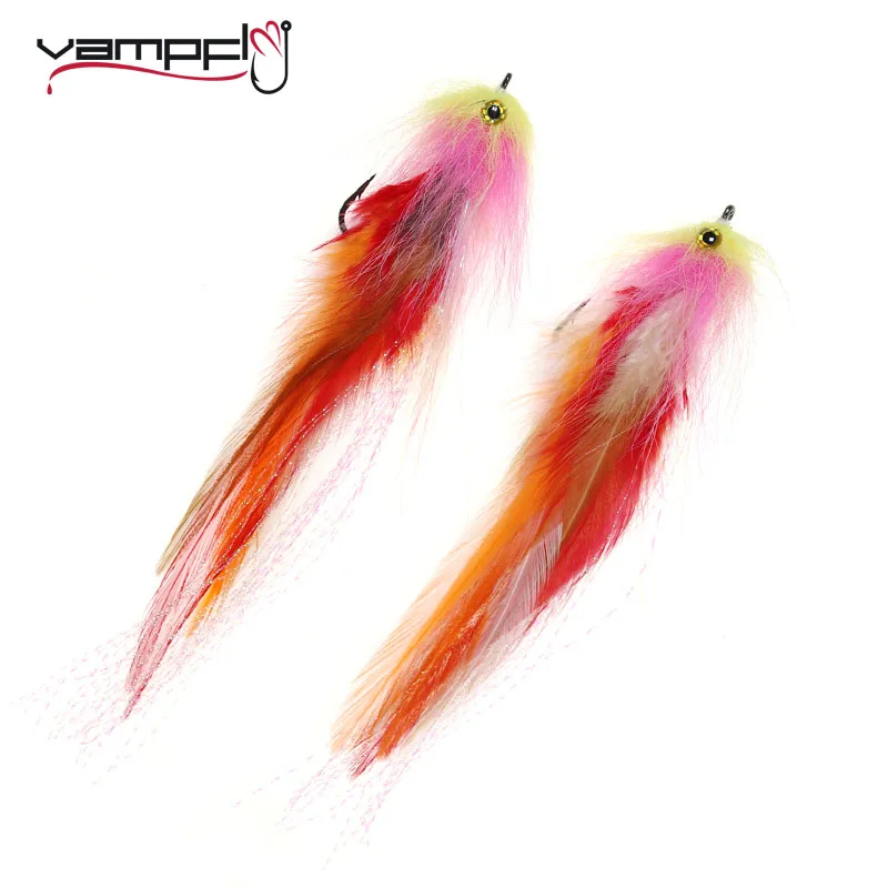 Vampfly 2PCS Size1/0# 3D Fish Eyes Streamer Fly Saltwater Fishing Salmon Pike Streamer Muskie Trout Fishing Fly Lures