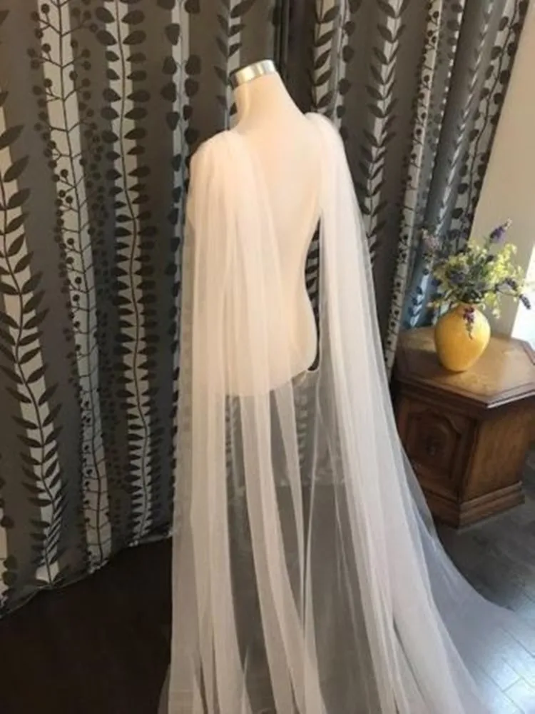 Wit Ivoor 118 "Breedte (300Cm) cape Bridal Shawl Kathedraal Lengte Sluier Tulle Lange Cape Mantel Sjaal Bruiloft Accessoires