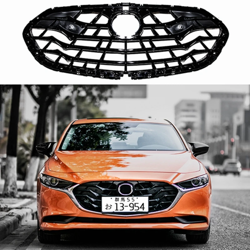 

Car Styling For Mazda 3 Axela 2020 ABS Plastic Black Color Front Bumper Grill Upper Grille Front Grilles Cover Protector