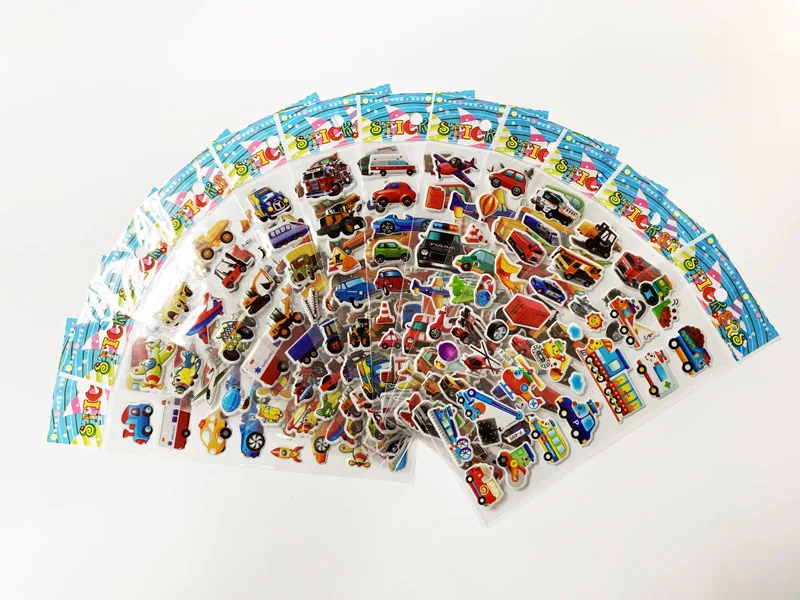 12 Sheets/Pack 3D Cartoon Stickers Scrapbooking Waterproof Bubble PVC DIY Sticker Toys Kawaii Princess Car Girls Boys Kids Gift