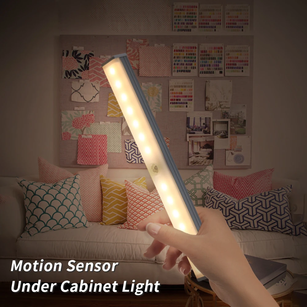 3 Modes Under Cabinet Light Motion Sensor Closet Lights Wirelessly USB LED Night Light Bar Stick on Anywhere for Wardrobe Stairs