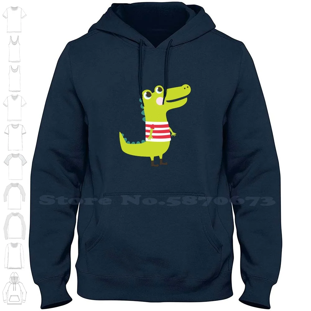 Cute Crocodile 100% Cotton Hoodie T-Shirt Crocodile Cute Cartoon Fun Fashion Green Red Smile Happy Kids Shoes Tv Show