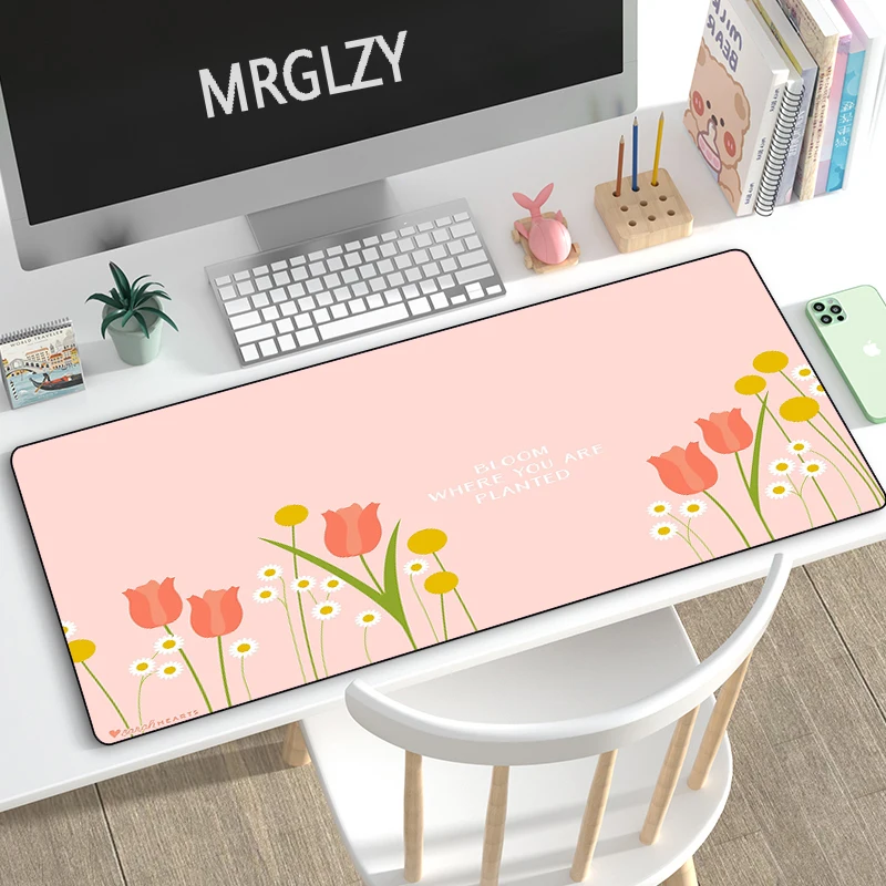 

Cute Kawaii Flower Mouse Pad Pink Carpets Girly Decorations Mousepads Green Eye Protection Large Keyboard MouseMat LOL Desk Mats