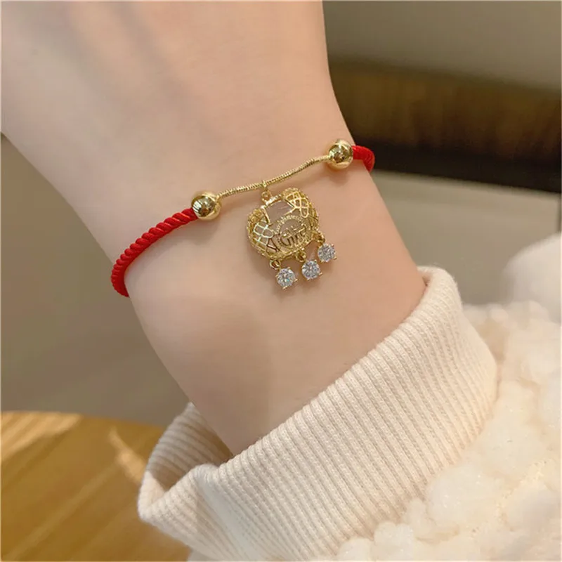 Iongevity lock hand-knitted red thread bracelet red string blessing brand zodiac hand rope Japanese simple hand jewelry lucky ro