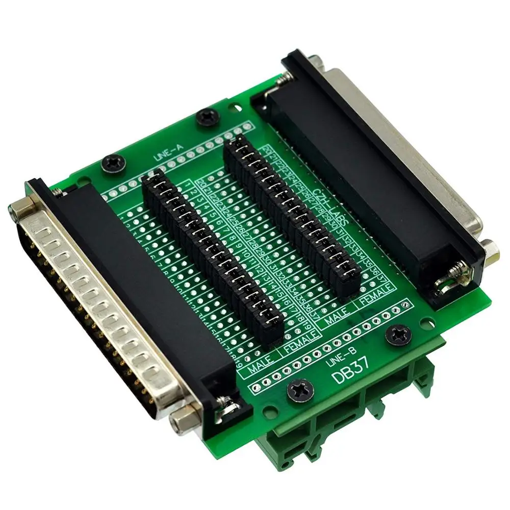 

CZH-LABS DIN Rail Mount D'sub DB37 Diagnostic Test Breakout Board, DSUB DB37 Connector Male to Female.