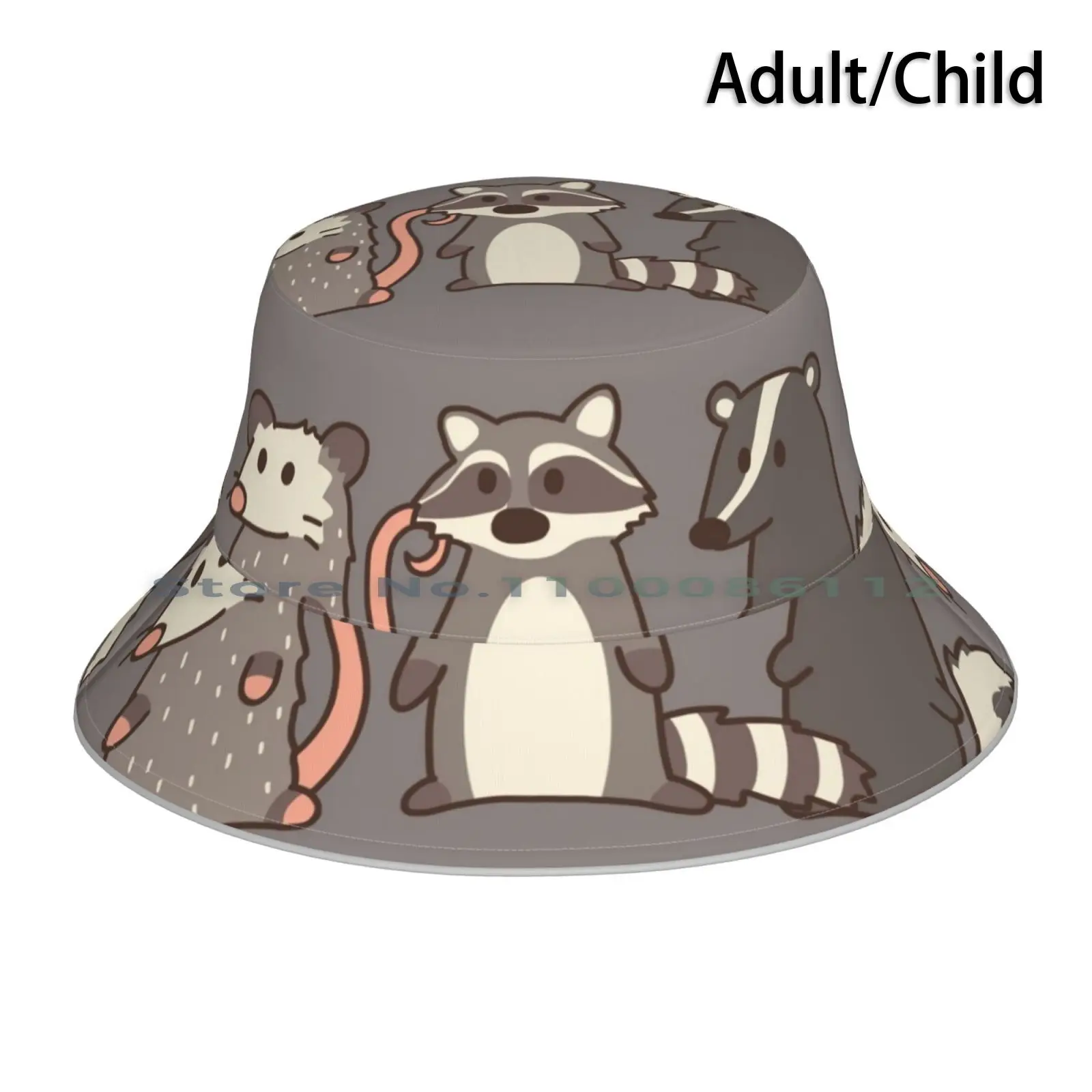 Raccoon , Opossum & Skunk Woodland Friends Bucket Hat Sun Cap Raccoon Trash Panda Skunk Animals Cute Woodland Creatures Rat