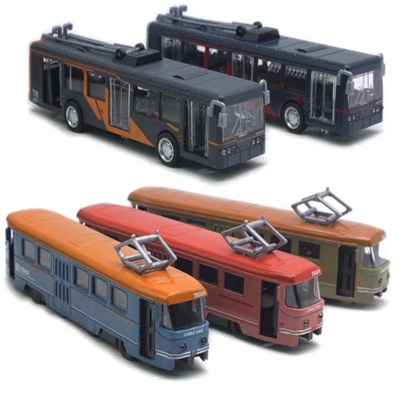 Hot new products 1:50 Alloy Pull Back retro light rail tram model,City Sightseeing car toys,Sound and Light bus