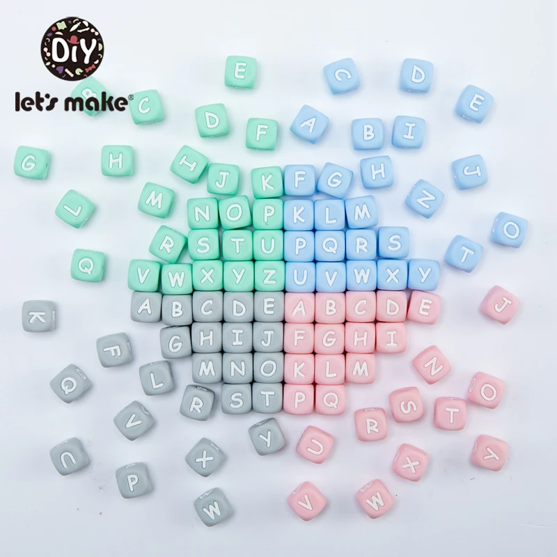 Let's Make 520pcs 12mm Silicone Letter Beads Silicone Chewing Beads Necklace Teething Baby Toys Beading DIY Baby DIY Mix Letter