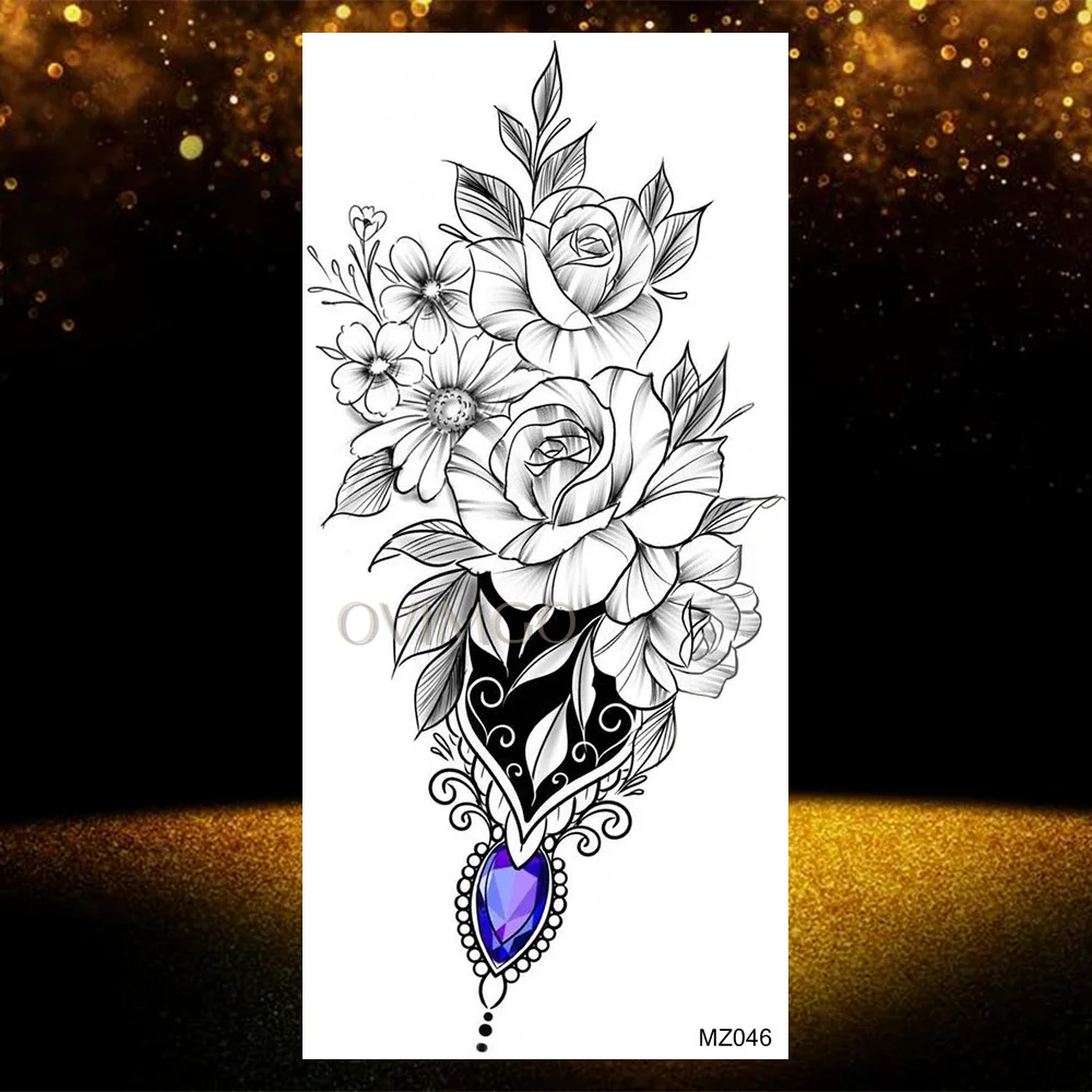 Black Henna Rose Flower Temporary Tattoo For Women Lace Fake Jewelry Tattoo Sticker Indian Wedding Body Art Pendant Tatoo Makeup image 2
