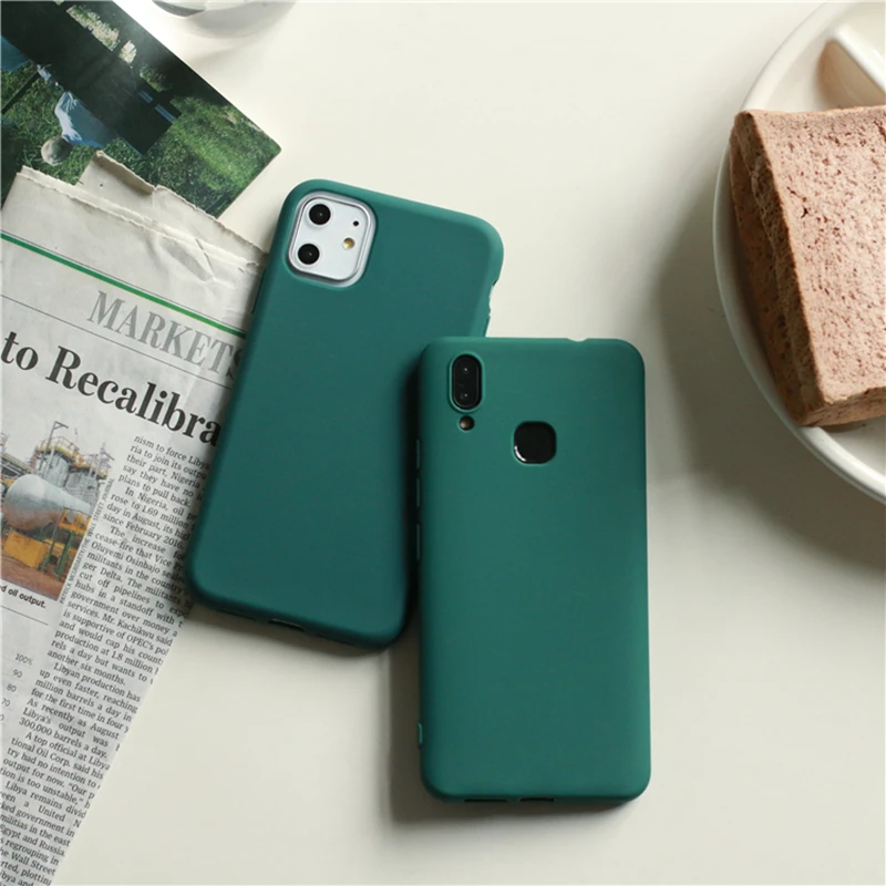 Dark Green Matte Phone Case For Samsung Galaxy A11 A21 A21S A31 A51 A71 A81 A91 A10 A20 A30 A40 A50 A70 M31 M51 Soft TPU Cover