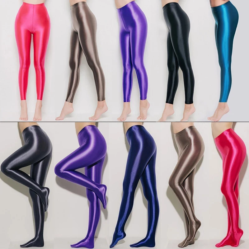 Satin Glossy Opaque Pantyhose Sexy Stockings Shiny Yoga Leggings Sport Women Fitness Japanese High Waist Tights  silky Oily