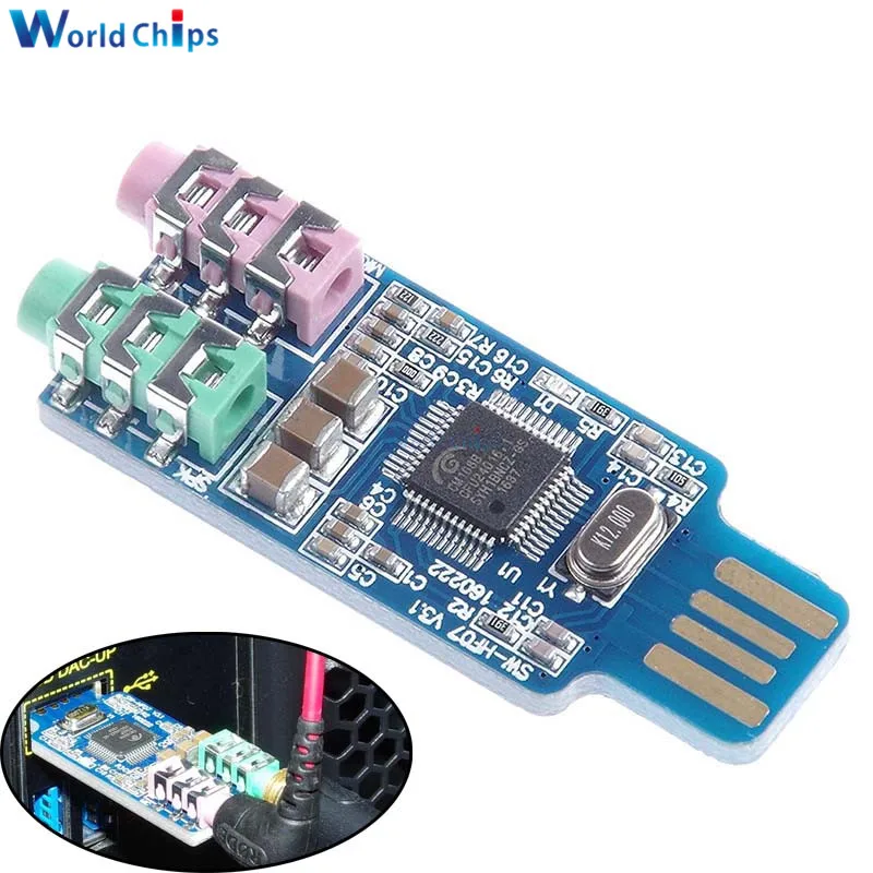 CM108 USB Sound Card Module Free Driver for Laptop Computer External Sound Card Chip Board with 3.5mm Microphone Jack