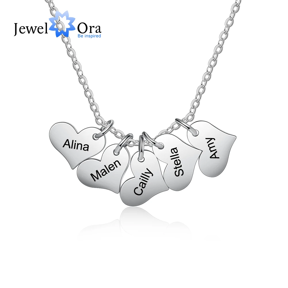 

JewelOra Personalized Engraving Necklace with 2-5 Hearts Stainless Steel Custom Pendant for Women Family BFF Best Friend Gifts